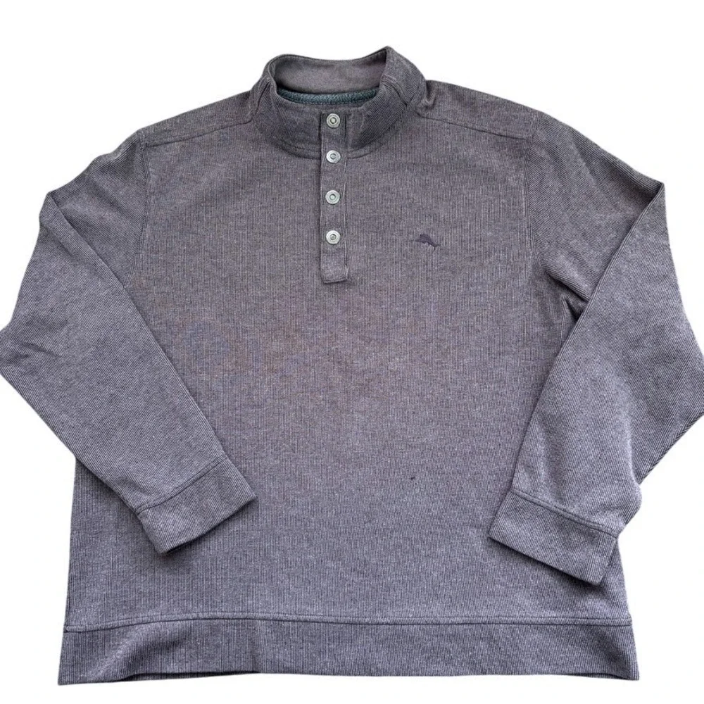 Tommy Bahama Size XXL Heather Purple Ribbed‎ Snap Mock Neck Pullover Sweater